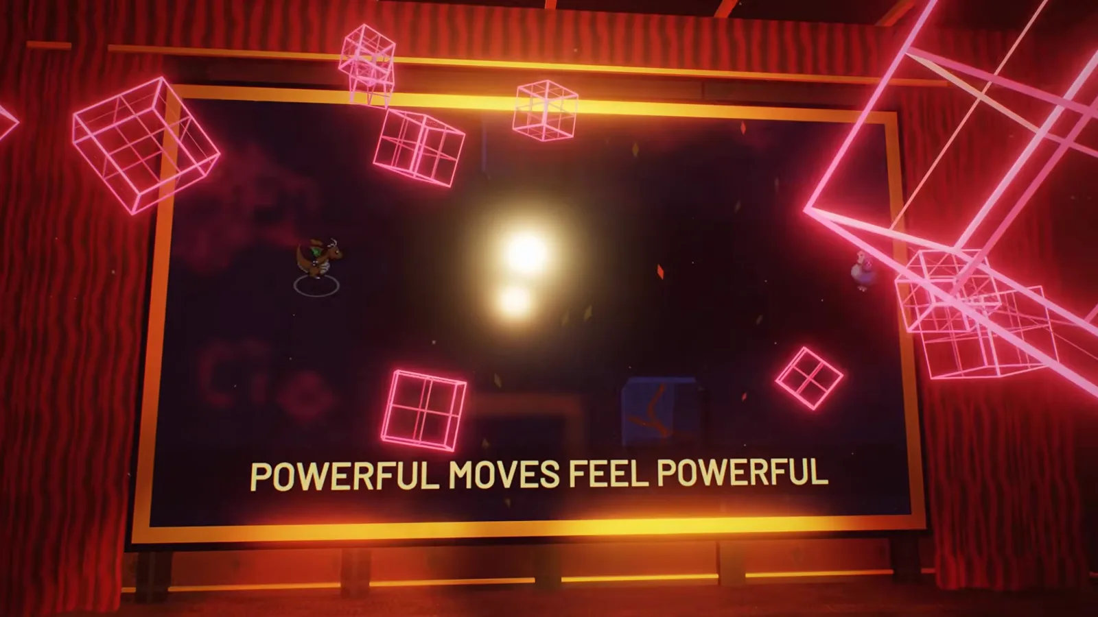 La pantalla del tráiler de Empress 2.0 tiembla bajo la explosión de un ataque grande mientras el rótulo Powerful moves feel powerful lo anuncia
