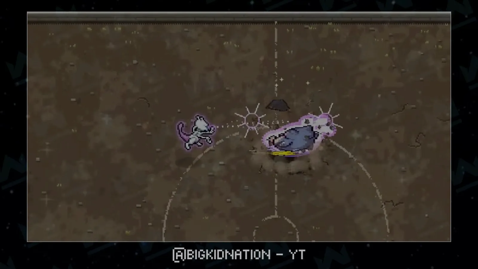 Mewtwo tire sur un adversaire au sol Contre un adversaire au sol, Mewtwo lance un projectile lumineux en forme d’étoile dans un clip de bande-annonce crédité à Big Kid Nation