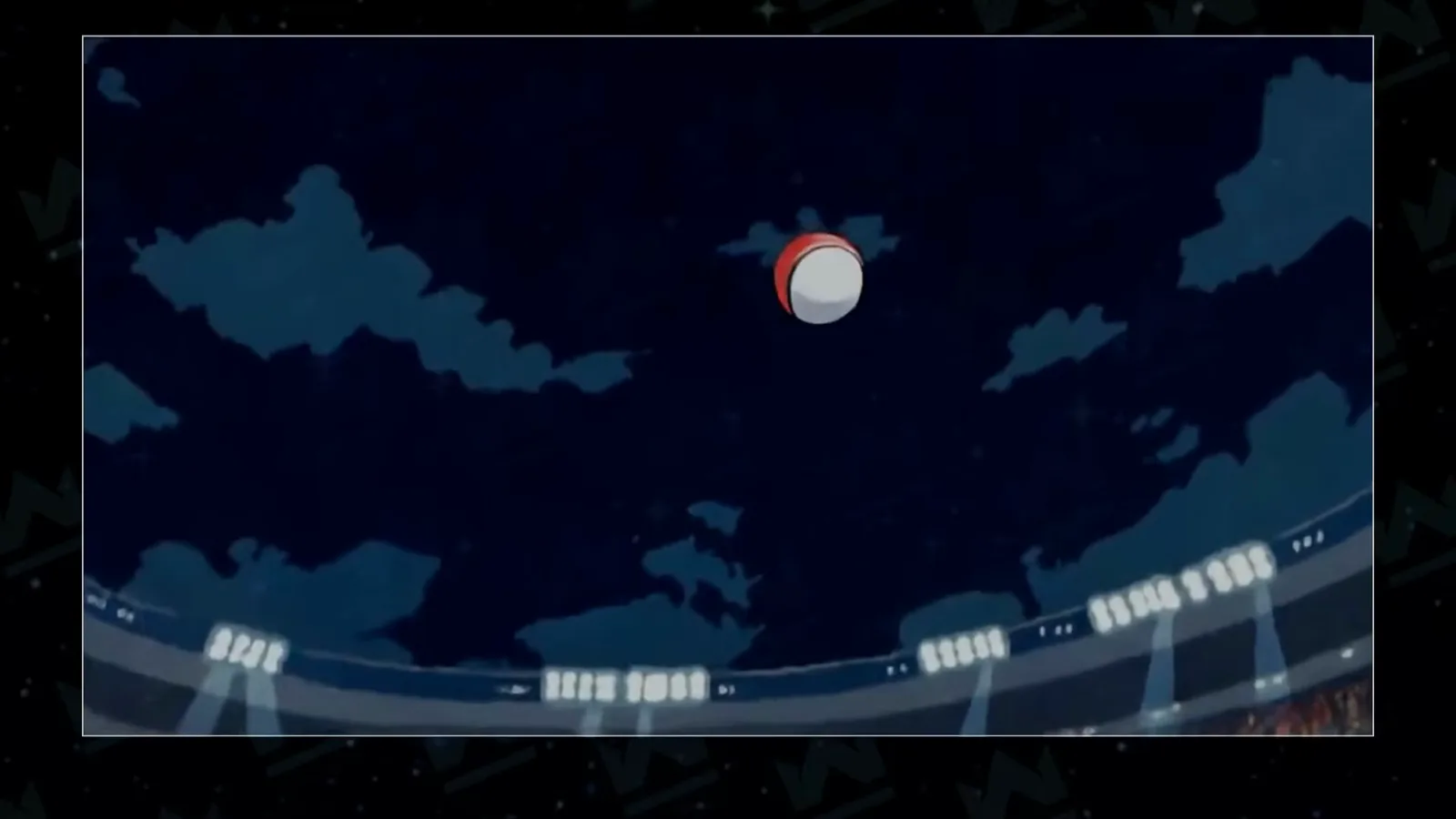 Ciel nocturne sur la cuvette du stade Sous un ciel nocturne à pleine lune repose la cuvette du stade inondée de projecteurs, montre la bande-annonce