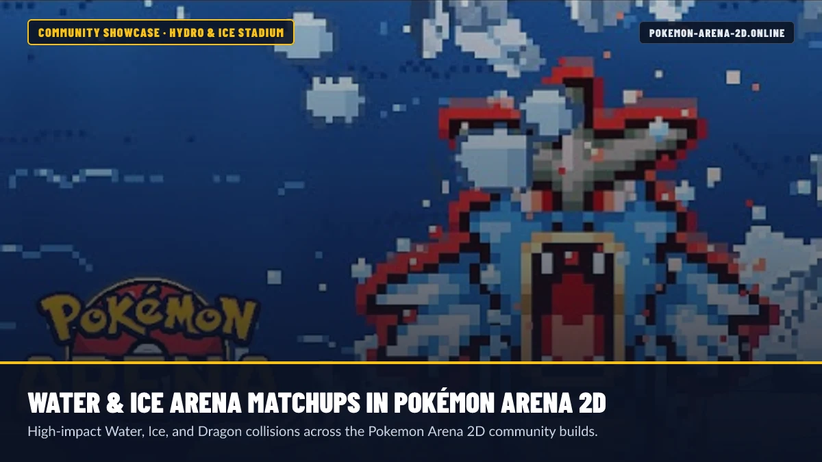 Pokemon Arena 2D Hydro Battles ice stadium showcase featuring Gyarados pixel art